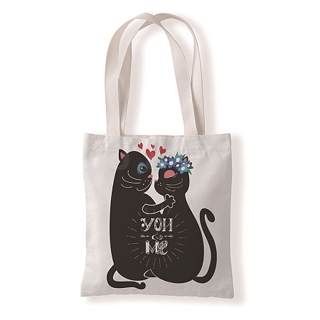 Cute Cat Printed Canvas Women's Tote Bags PW-WG7E628-03-1