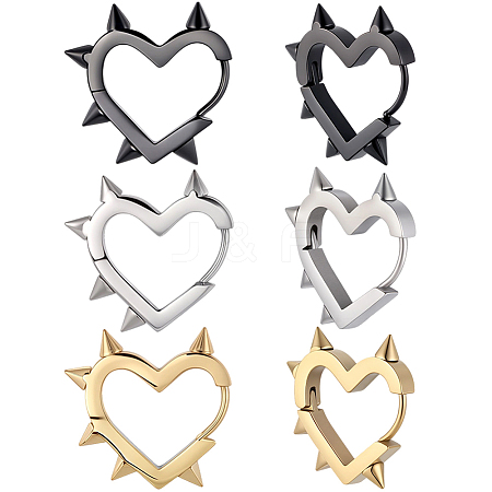 6Pcs 3 Colors Stainless Steel Hoop Earrings EJEW-BBC0001-88-1