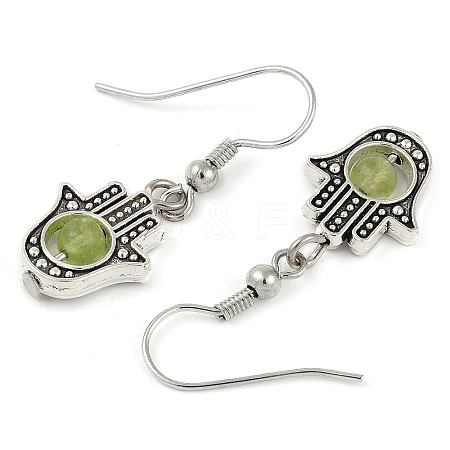 Natural Crystal Stone Hamsa Hand & Round Dangle Earrings UB8598-9-1