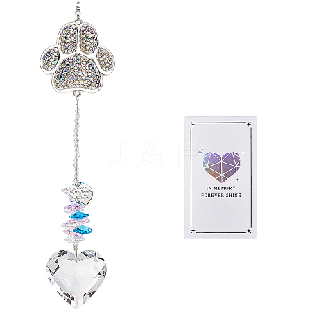 Pet Memorial Alloy Rhinestone Cat Paw Print Hanging Suncatchers HJEW-WH20022-03S-1