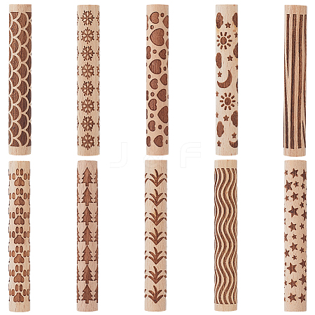 10Pcs 10 Styles Wood Rolling Pin AJEW-GF0014-29-1