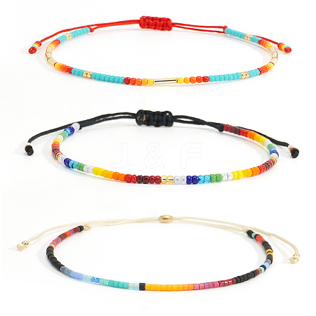 Bohemian Glass Seed Bead Rainbow Friendship Bracelets RZ3396-11-1