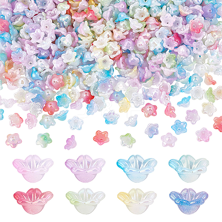 800Pcs 8 Colors UV Plating Iridescent Acrylic Bead Caps OACR-PH0004-29-1