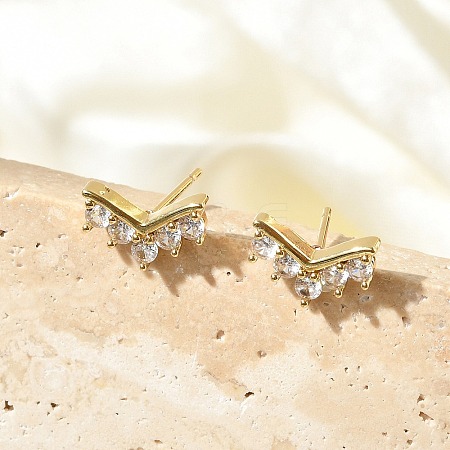 Brass Micro Pave Clear Cubic Zirconia Stud Earrings EJEW-R016-26G-06-1