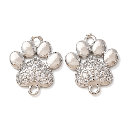 Brass Micro Pave Clear Cubic Zirconia Paw Print Links Connector Charms CU-CBA2907-09P-1
