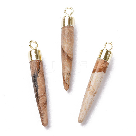 Natural Picture Jasper Brass Pointed Pendants G-B025-02LG-13-1