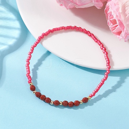 Glass Seed Bead & Natural Red Jasper Beads Bracelets for Women BJEW-MZ00311-04-1