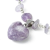 Natural Lilac Jade Heart Charm Bracelet with Chips Beaded Chains BJEW-TA00295-02-2