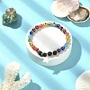 Natural Lava Rock & Lampwork Evil Eye Round Beaded Stretch Bracelet BJEW-JB09376-4