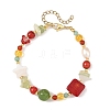 Christmas Gemstone and Natural Pearl Beaded Bracelets for Women BJEW-TA00769-3