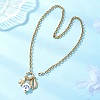 White and Blue Porcelain Flower & 304 Stainless Steel Starfish and Shell Shape Pendant Necklaces for Women NJEW-JN05648-2