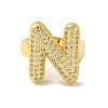 Letter Brass Micro Pave Clear Cubic Zirconia Open Cuff Ring for Women RJEW-N046-03N-G-2