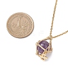 Brass Macrame Pouch Natural Amethyst Inside & 304 Stainless Steel Pendant Necklaces for Women NJEW-JN05607-03-5
