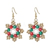 Christmas Brass Glass Bead Snowflake Dangle Earrings EJEW-TA00754-1