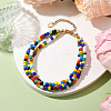 Glass Seed Beaded Triple Layers Multi-strand Bracelets BJEW-JB10390-2