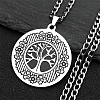 Titanium Steel Flat Round with Tree of Life Pendant Twisted Chain Necklace for Women PW-WG3FDD3-01-2