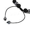 Non-Magnetic Synthetic Hematite & Natural Larvikite & Natural Lava Rock Round Beaded Braided Bracelets for Men Women BJEW-JB11185-02-4