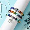 3Pcs 3 Styles Chakra Gemstone & Wood Evil Eye Braided Beaded Bracelet Sets BJEW-JB10905-3