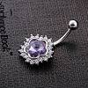 Piercing Jewelry PlatinumPlated Flower Brass Cubic Zirconia Navel Ring Navel Ring Belly Rings AJEW-EE0001-88C-2