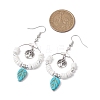 Natural Sea Shell Beads and Synthetical Dyed Turquoise Leaf Pendants Earrings EJEW-JE05921-3