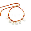 Imitation Pearl Teardrop Tassel Adjustable Braided Cotton Cord Necklaces for Women WGB1457-02-3