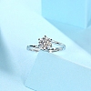 Rhodium Plated 925 Sterling Silver Moissanite Rhinestone Adjustable Rings for Women AJEW-U007-24P-3