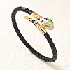 Alloy Cubic Zirconia & Enamel Braided Syntheti Leather Cord Cuff Bangles FS-WG13903-01-1
