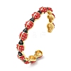 Ladybug Brass Enamel Cuff Bangles for Women BJEW-A171-01G-4