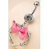 304 Stainless Steel Pave Cubic Zirconia with Cloth Bowknot Heart Dangle Belly Rings FS-WG03D58-11-1