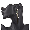 Leaf with Flower Brass Micro Pave Cubic Zirconia Tassel Stud Earrings EJEW-JE06456-2