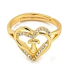 Heart with Letter Rack Plating Brass Micro Pave Clear Cubic Zirconia Adjustable Rings for Women RJEW-I105-01G-T-2