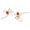 Shell Pearl Bowknot & Lampwork Strawberry Hoop Earrings EJEW-TA00592-4