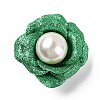 Flower Glitter Imitation Leather with Plastic Pearl Brooch Pin LS-JEWB-K013-02P-02-1