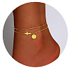 Brass Sideways Cross Link Anklets with Flat Round Initial Charms FS-WG12DAA-04-1