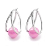 304 Stainless Steel & Plastic Imitation Pearl Oval with Ball Hoop Earrings for Women EJEW-C096-13P-05-1