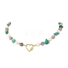 Raw Rough Natural Amazonite & Round Amethyst & Potato Pearl Beaded Necklaces with Brass Screw Carabiner Lock Charms NJEW-JN06583-01-2