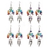 Natural & Synthetic Mixed Gemstone Chips Tree of Life with Alloy Feather Chandelier Earrings EJEW-JE05213-1