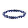Natural Lapis Lazuli(Dyed) & Lava Rock Round Beads Stretch Bracelets Set BJEW-JB06982-03-4