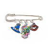 Halloween Skull & Witch Hat & Lip Alloy Enamel Charms Safety Pin Brooch JEWB-BR00089-2
