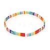Bohemian Rainbow Glass Flat Double-Hole Bead Striped Women's Stretch Bracelets for Women QS8192-7-1