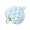 Opaque Acrylic Waffle Beadss with ABS Plastic Imitation Pearl Beads and Iron Flat Head Pins Pendants PALLOY-JF03776-5
