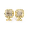 Square Brass Micro Pave Cubic Zirconia Stud Earrings Finding KK-E083-03G-1