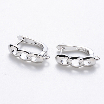 Brass Hoop Earring Findings with Latch Back Closure KK-T048-024P-NF-1