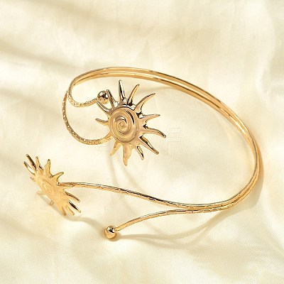 304 Stainless Steel Arm Cuff Bangles for Women BJEW-B152-01G-A-1