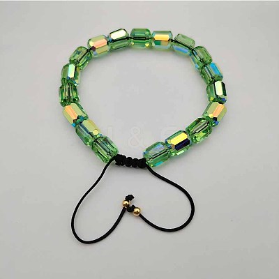 Adjustable Electroplated Faceted Cube Glass Braided Beaded Bracelets for Women Men DM4334-9-1