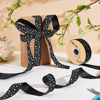 25 Yards Polyester Star Print Grosgrain Ribbon OCOR-PH0004-09-1