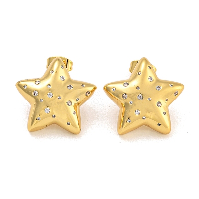 Brass Micro Pave Clear Cubic Zirconia Stud Earrings EJEW-L295-002C-G-1