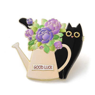 Black Cat & Flower Enamel Pins JEWB-Z048-09G-01-1
