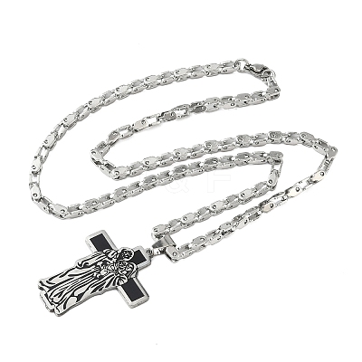Religion 201 Stainless Steel Enamel Black Virgin Mary Cross Pendant Necklaces NJEW-C104-02A-1