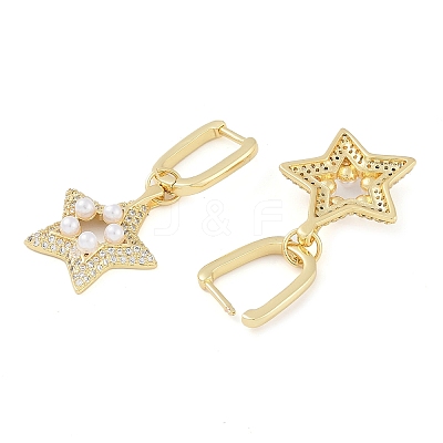 Brass Micro Pave Clear Cubic Zirconia ABS Pearl Hoop Earrings for Women EJEW-S225-17G-1
